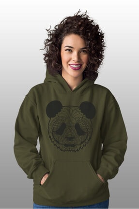 Angemiel Wear Panda Yeşil Kadın Kapüşonlu Sweatshirt Çanta Kombin