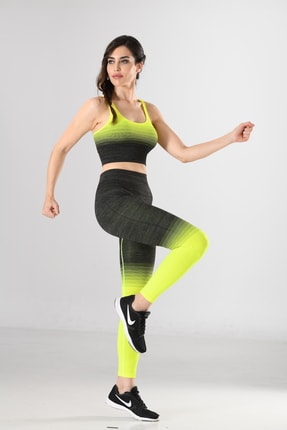 Miss Fit Takım Renkli Desen Kadın Sporcu Büstiyer Ve Tayt Örme Seamless Dikişsiz Yoga & Fitness & Plates