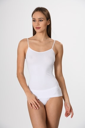 Miss Fit İnce İp Askılı Atlet Beyaz Detaylı Modal Örme Seamless Dikişsiz Soft Basic Kadın