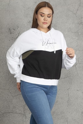 Şans Kadın Beyaz Pamuklu İçi Şardonlu Kumaş Kapşonlu Sweatshirt 65N19323