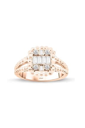 Amor Pırlanta Kadın Rose Gold 0.39 Karat Baget Pırlanta Yüzük E-sı 14k