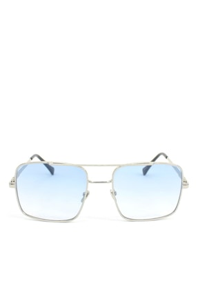 Hane14 Unisex Mavi Silver Metal Çerçeveli Degrade Camlı Kare Güneş Gözlüğü