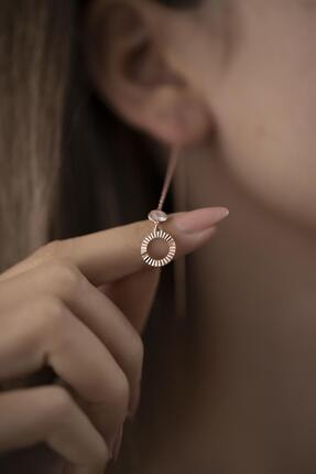 Ninova Silver Kadın Halka Model Zirkon Taşlı Sallantılı Rose Kaplama Gümüş Küpe