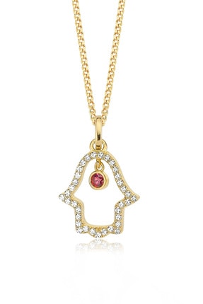 Valori Jewels Sallantılı Fatma Ana Eli, Swarovski Zirkon Kırmızı Ve Beyaz Taşlı, Altın Rengi Gümüş Kolye