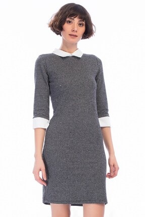 Cotton Mood Kadın Kazayağı Füme Balıksırtı Gömlek Yaka Manşet Detaylı Elbise 8450275