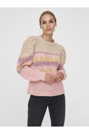Vero Moda Kadın Bej Omuz Detaylı Bisiklet Yaka Kazak 10226830 VMPINARBALLOON