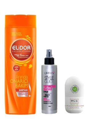 Elidor Onarıcı Bakım Şampuan 200 ml+Deniz Suyu Etkili Doğal Şekillendirici Sprey+ Beyazlatıcı Rollon
