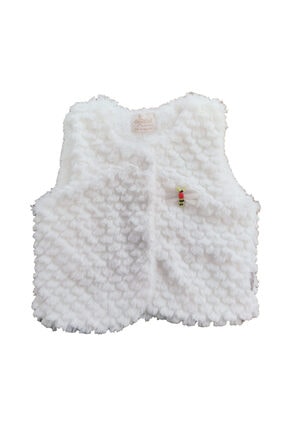 Dandini Unisex Bebek Beyaz Çıtçıt Düğmeli Renkli Kabarık Yünlü Pamuklu Kadife Yelek