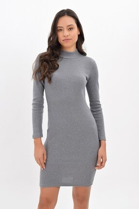 Cotton Mood Kadın Gri Kalın Kaşkorse Yarım Balıkçı Kısa Elbise 94243161