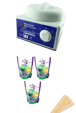 Vi-Vet Sir Ağda Makinesi + 3azulen Soyulabilen Boncuk Ağda + Spatula Seti