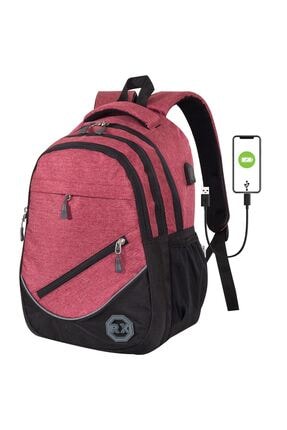 Relaxion Unisex Pembe Usb Şarj Girişli Günlük Seyahat Spor Okul Sırt Çantası Sprlx2052