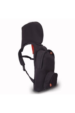 Deriderim Unisex Basıc Siyah/neon Oranj Kapüşonlu Sırt Çantası