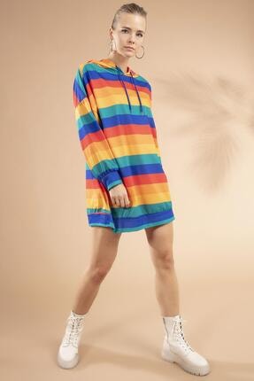 Y-London Kadın Renk Bloklu Kapşonlu Sweatshirt Elbise Y20w110-4125-10