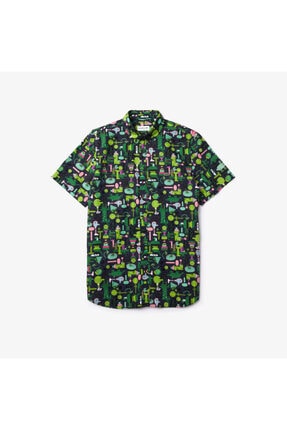 Lacoste X Jeremyville Unisex Düğmeli Yaka Baskılı Renkli Gömlek