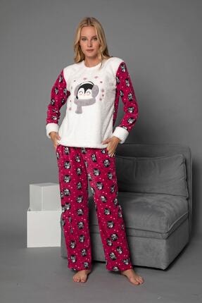 Elitol Kadın Fuşya 1711 Peluş Welsoft Polar Cepli Kışlık Ev Pijama Takımı