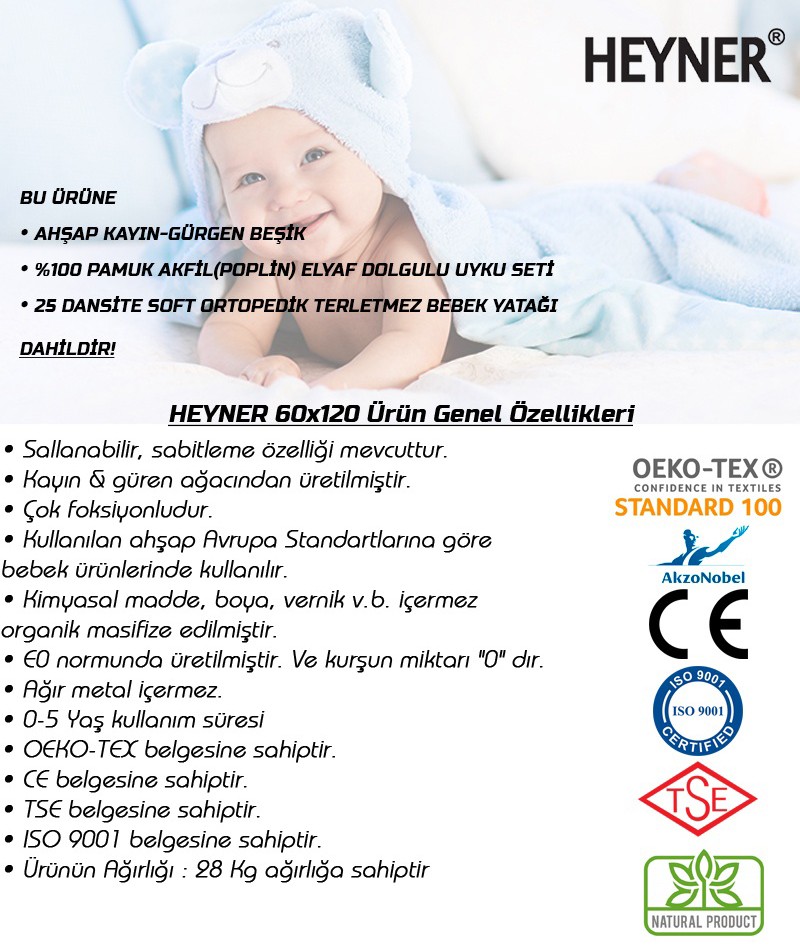Heyner Ahşap Beşik Anne Yanı Beşik Sallanır Beşik Organik