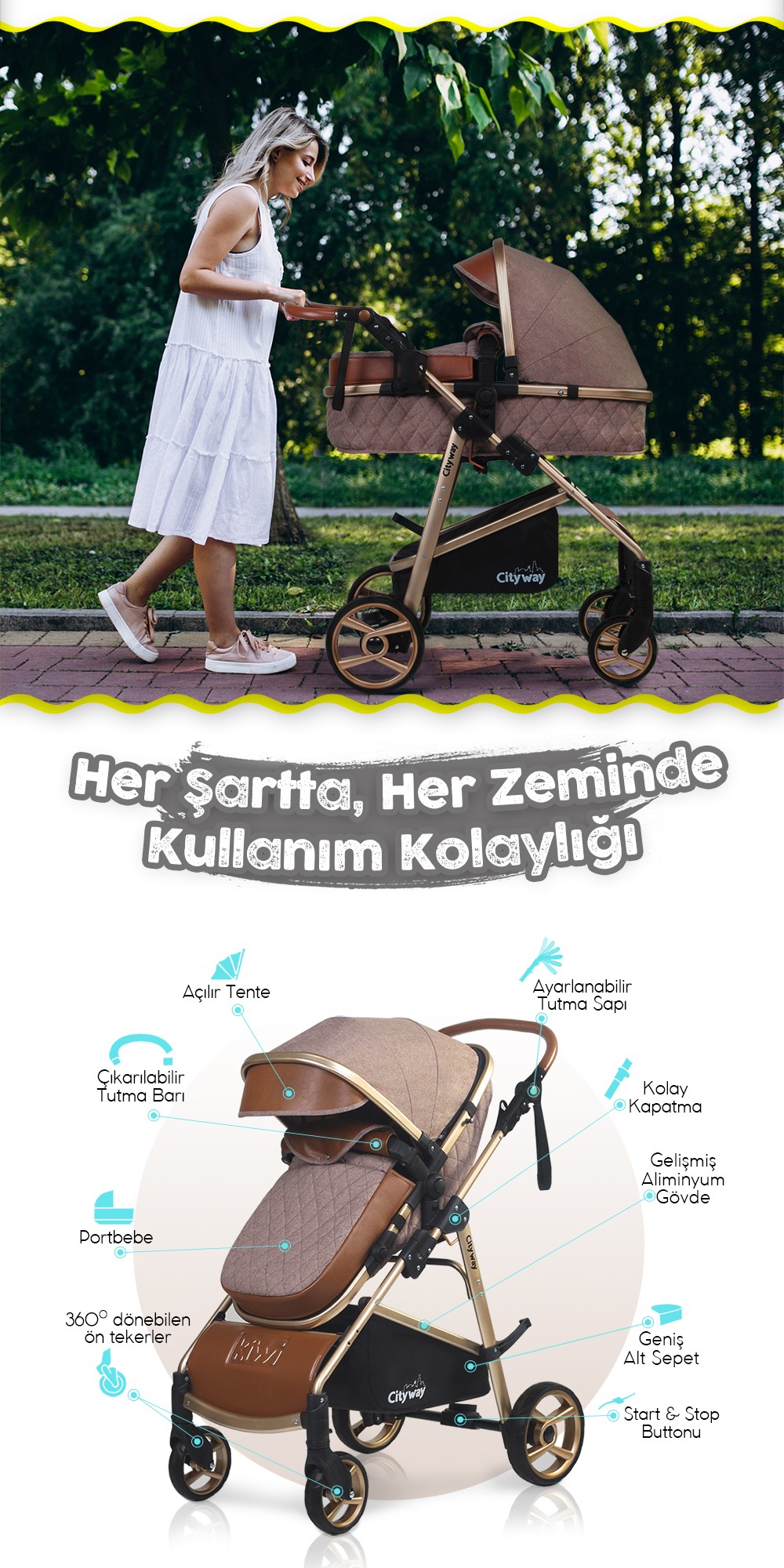 Kiwi City Way 5 in 1 Bebek Arabasi,Taşıma Koltuğu,Bakım