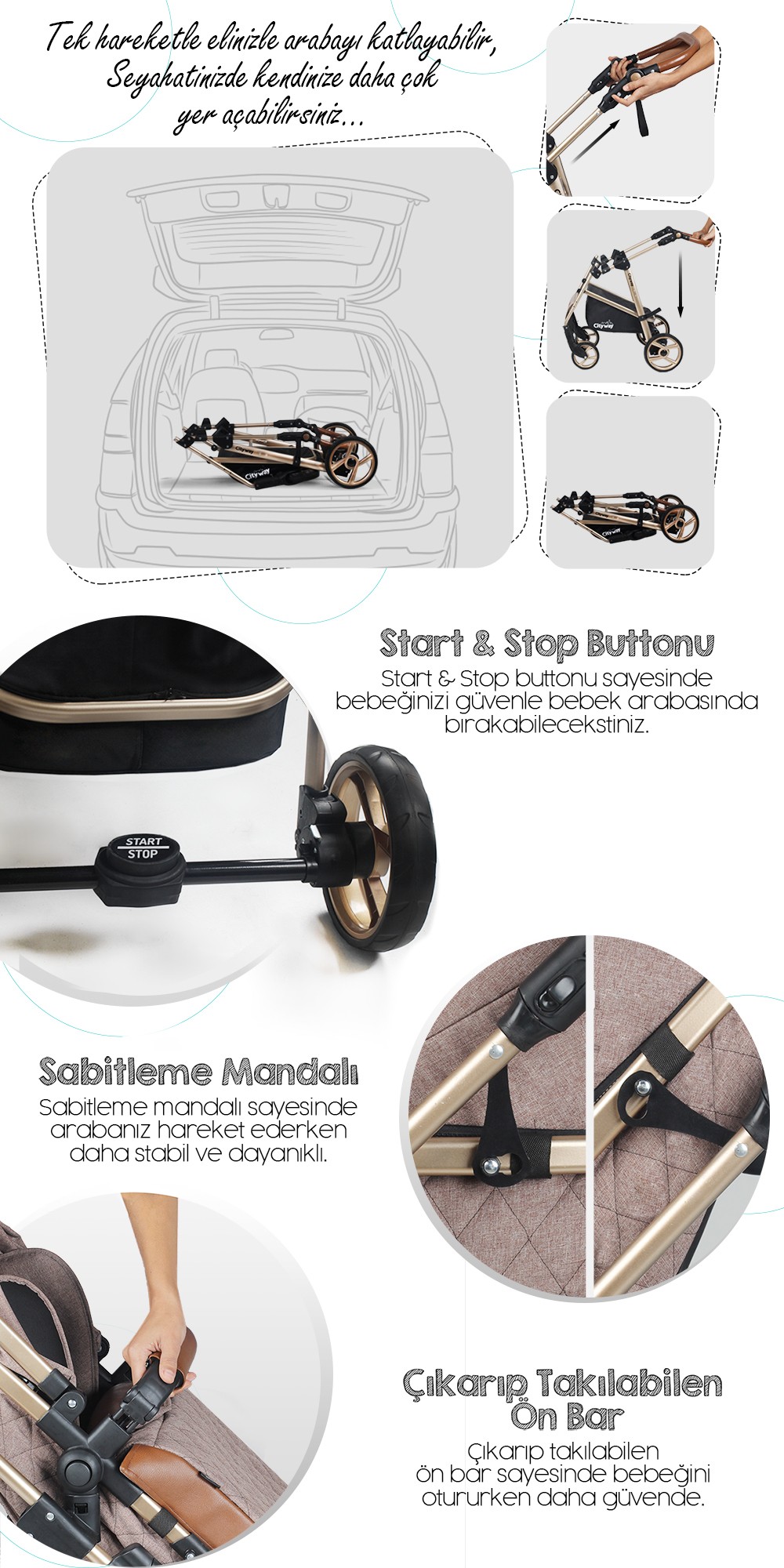 Kiwi City Way 5 in 1 Bebek Arabasi,Taşıma Koltuğu,Bakım