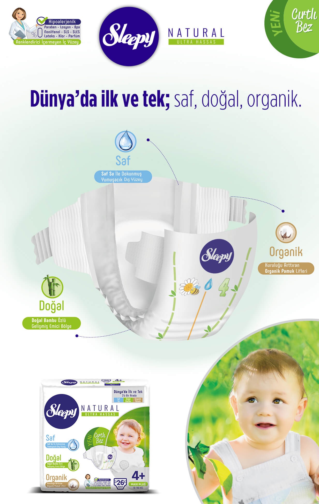 Sleepy Natural Bebek Bezi 4+ Numara Maxi Plus 260 Adet