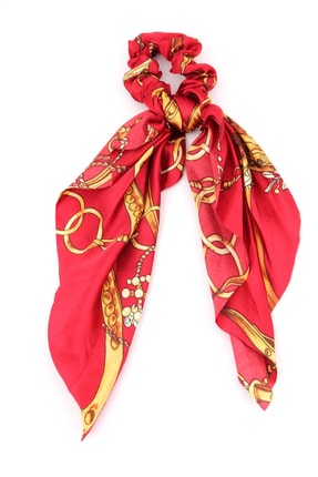 Pelin Aksesuar Kırmızı Zincir Desenli Scrunchie Fular Toka (6ptk030gf14)