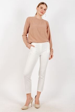 Loreen Kadın Beli Lastikli Cepli Pantolon Astarsız Ekru -lrn28056