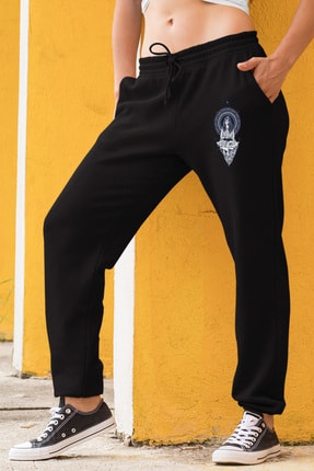 Angemiel Wear Yoga Yapan Kız Motifleri Siyah Kadın Eşofman Altı