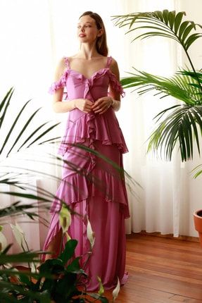 TrendyolMilla Pembe Fırfır Detaylı Abiye & Mezuniyet Elbisesi TPRSS20AE0229