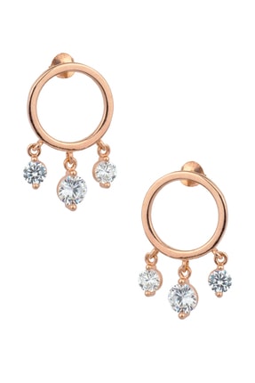BY BARUN Kadın 925 Ayar Gümüş Sallantılı Zirkon Küpe - Rose Kp-0101