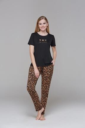 PJS PİJAMA Kadın Siyah Kısa Kollu In Love Yazılı Pijama Takım 21492