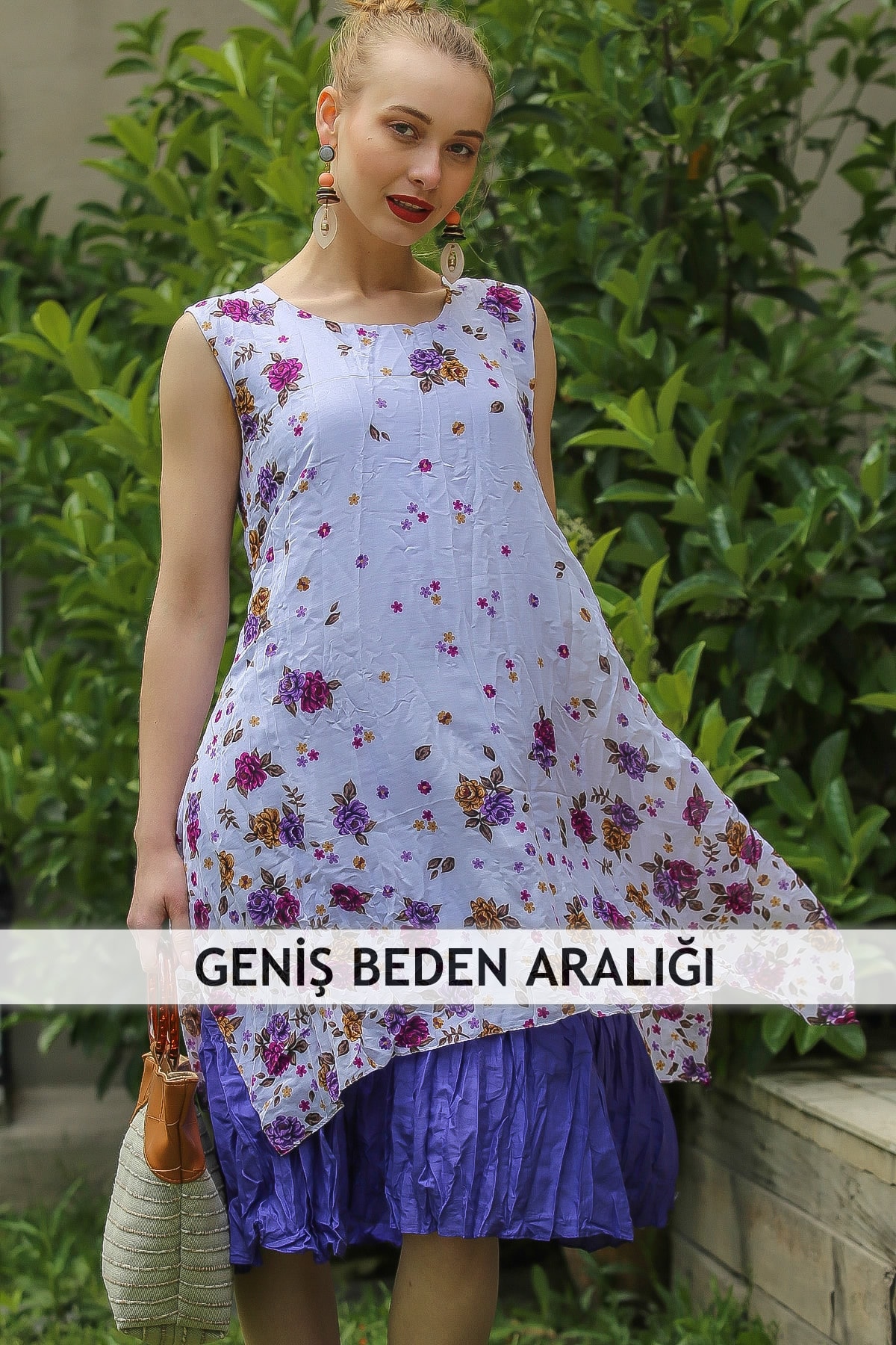 Chiccy Kadın Beyaz-Mor Bohem Minik Gül Desenli Düşük Kollu Astarlı Tülbent Elbise M10160000El96822