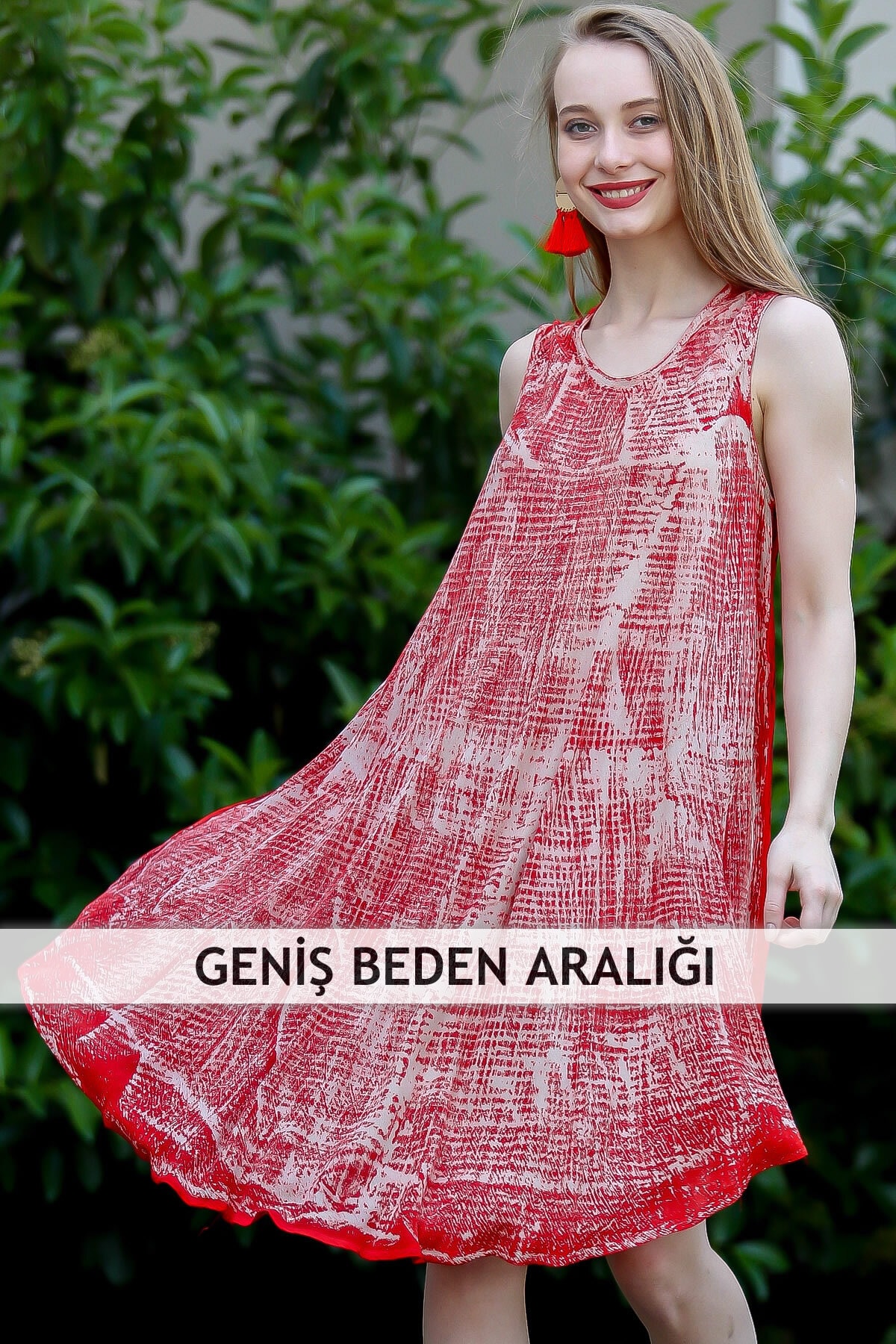 Chiccy Kadın Kirmizi Bohem Batik Desenli Askılı Kloş Elbise M10160000El96722