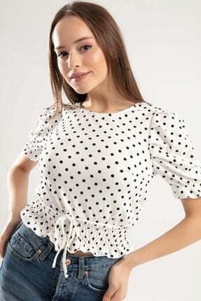 Y-London Kadın Beyaz Beli Ve Bileği Lastikli Crop T-Shirt Y20S104-1656