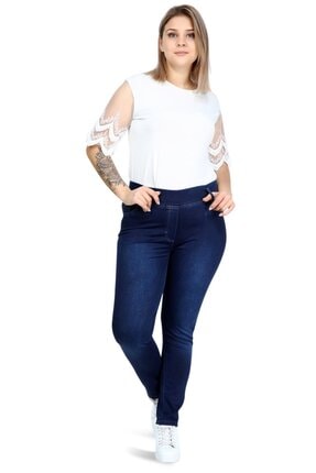 Hanezza Kadın Büyük Beden Kalın Lastikli Kemer Slim Fit Kot Pantolon