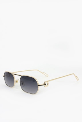 Hane14 C Code Gold Metal Çerçeveli Dikdörtgen Unisex Güneş Gözlüğü Siyah