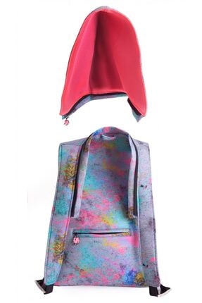 Deriderim Unisex Pembe Basic Pollock Desenli Kapüşonlu Sırt Çantası