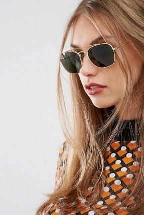 Hane14 Unisex Sunny Gold Metal Çerçeveli Köprülü Küçük Güneş Gözlüğü