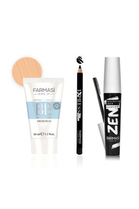 Farmasi Makyaj Seti - Zen Maskara & Bb Krem All In One 50 ml Orta Ton & Siyah Express Göz Kalemi 01