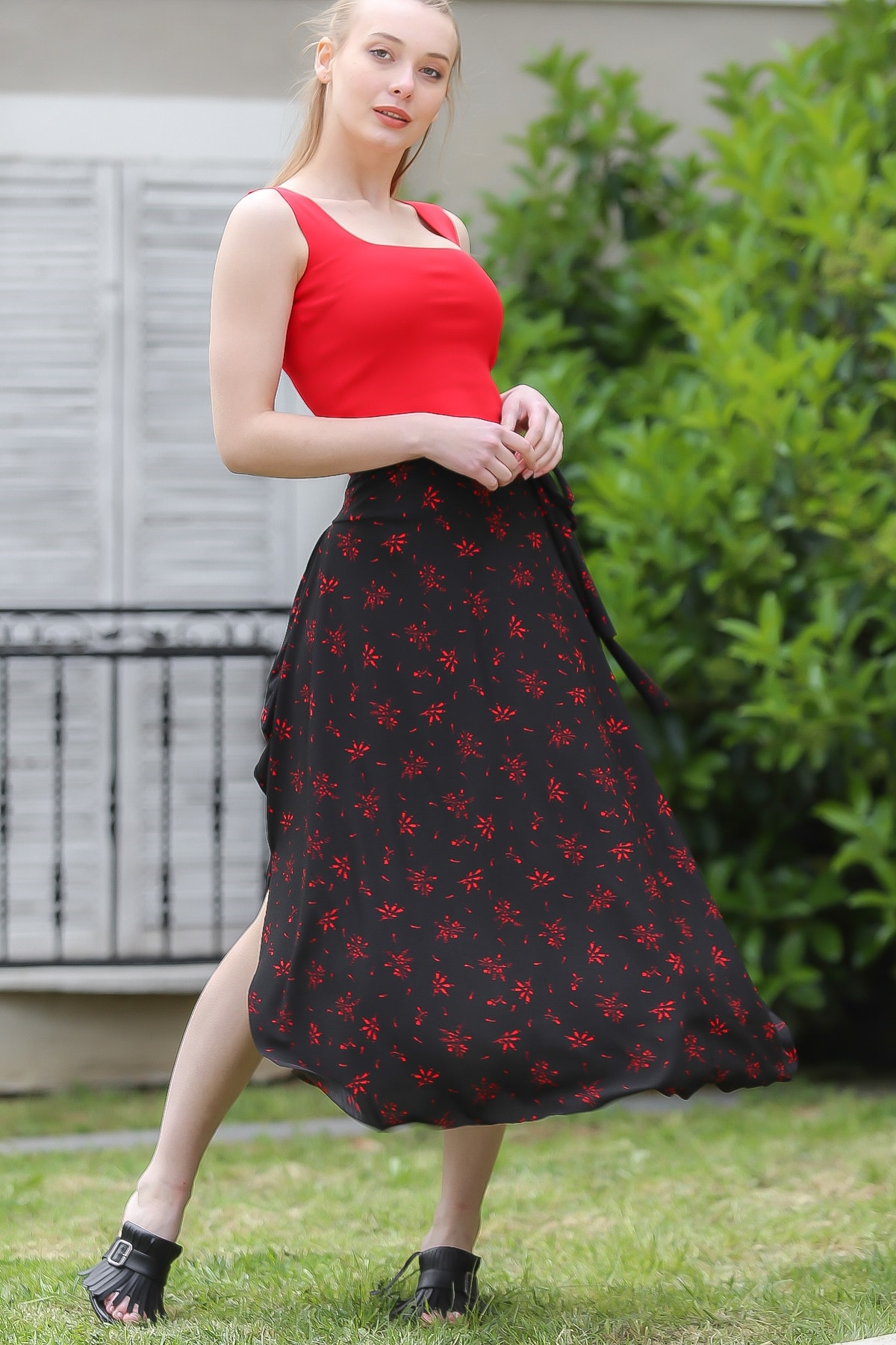 Chiccy Kadın Floral Retro Çıtır Çiçekli Asimetrik Salaş Etek M10110000Et99401