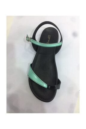 Ceyo 9833-32 Siyah Yeşil Rugan Bayan Anatomik Baş Parmak Arası Sandalet