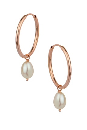 BY BARUN Kadın 925 Ayar Gümüş Sallantılı Damla İnci Küpe - Rose Kp-0097