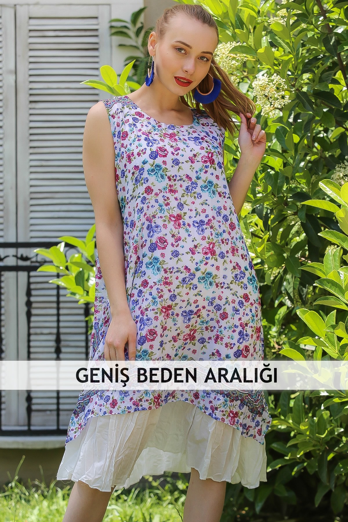 Chiccy Kadın Beyaz-Mavi Bohem Çıtır Çiçek Desenli Düşük Kollu Astarlı Tülbent Elbise M10160000El96822