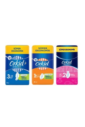 Orkid Ultra Ekonomik Ped Çeşitleri Karma Paket - Normal 26'lı + Uzun 22'li + Gece 18'li