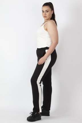 Şans Kadın Siyah Tek Yanı Şeritli Bel Kısmı Lastikli Cepli Spor Pantolon 65N16432
