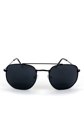Hane14 Free Siyah Metal Çerçeveli Beşgen Unisex Küçük Güneş Gözlüğü Siyah