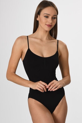 Miss Fit Kadın Siyah Korsajlı Ince Askılı Çıtçıtlı Örme Seamless Dikişsiz Soft Body