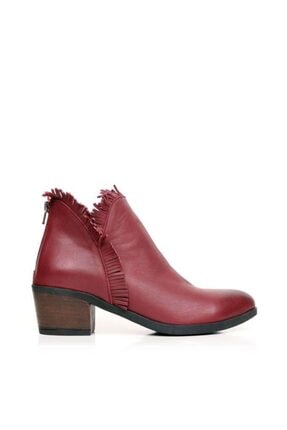 Bueno Shoes Püskül Detaylı Hakiki Deri Kadın Topuklu Bot 9m0903