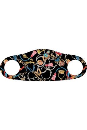 ANGELINO Unisex Moda Maske Zincir Desen Baskı Yıkanabilir Yüz Maskesi No 64