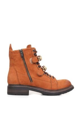 Bueno Shoes Fermuarlı Ve Kemerli Hakiki Deri Kadın Düz Bot 9m1700