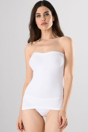 Miss Fit Büzgülü Straples Uzun 11040 Beyaz Örme Seamless Dikişsiz Soft Basic Kadın Atlet