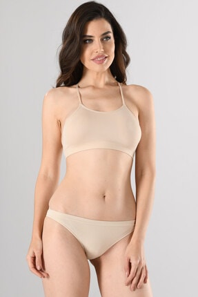 Miss Fit Kadın Ten Sırtı Çapraz İnce Askılı Örme Seamless Dikişsiz Basic Büstiyer Yarım Atlet